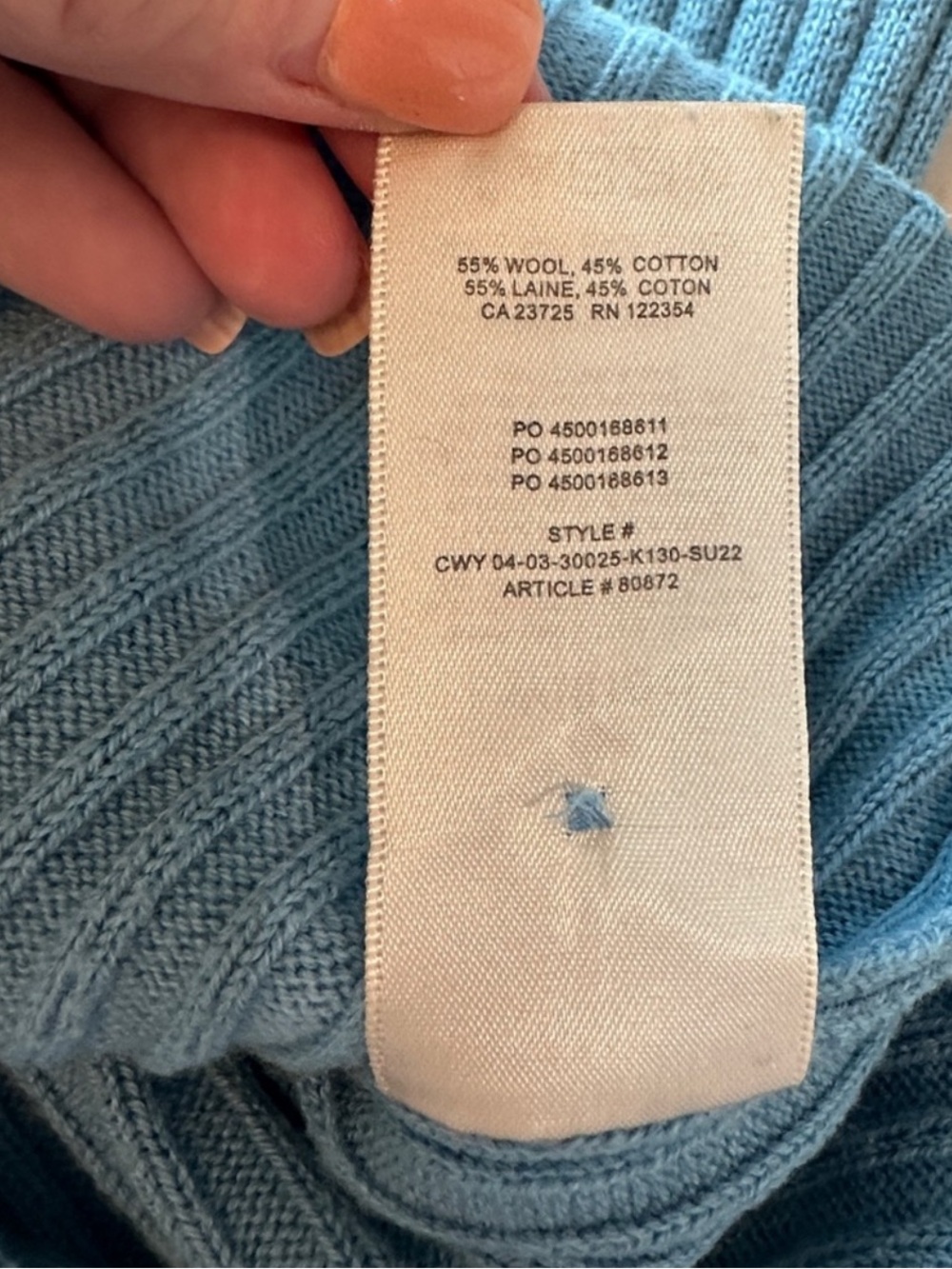 Wilfred x Aritzia Manila Fine Merino Wool Cotton Blend Cardigan in Steel Blue - Picture 6 of 13
